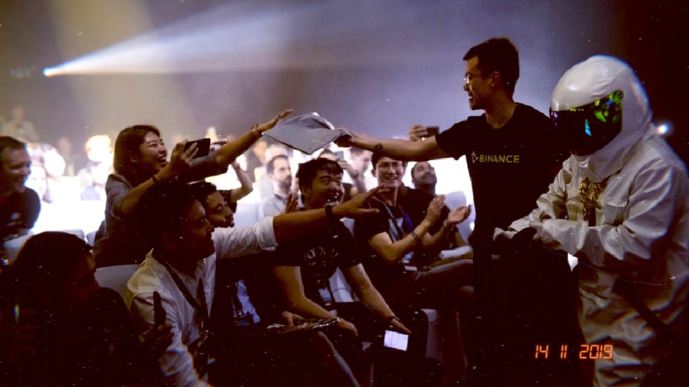 Lil Bubble performing in Singapore with Binance's Cz