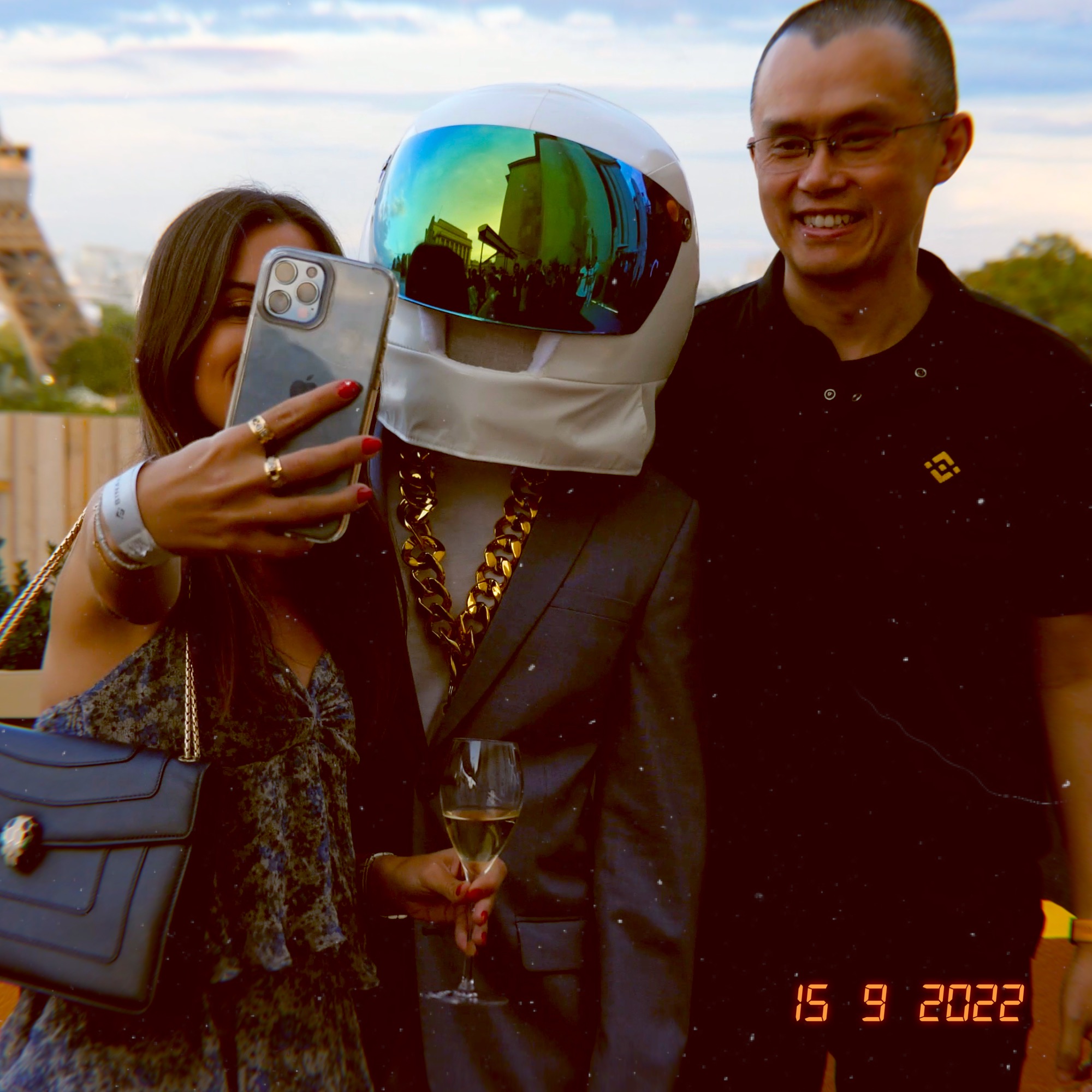 Lil Bubble taking fan selfies in front of the Eiffel Tower